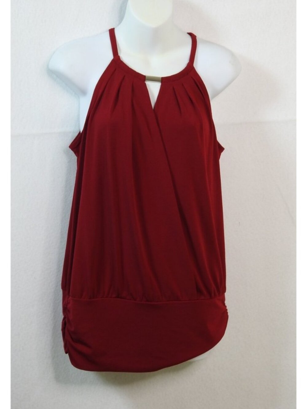 White House Black Market Red Sleeveless Blouson Keyhole Top Medium Stretch - Picture 2 of 13
